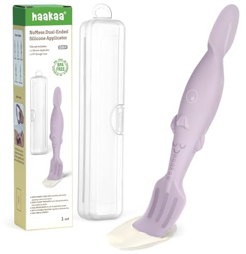 haakaa NoMess Baby-Windel-Spachtel, doppelseitiger Silikon-Windelausschlag-Creme-Applikator mit hygienischer Hülle, Butt Spatel für Baby, Lavendel