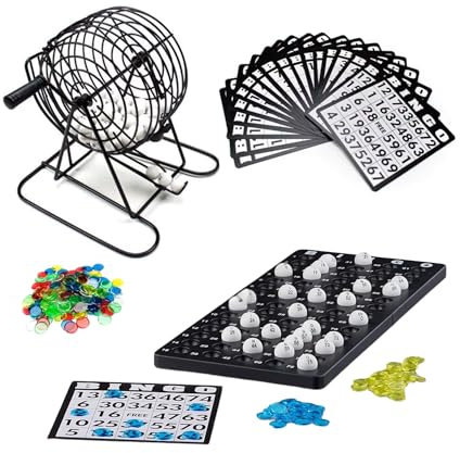 Bingo Juego de Mesa.Bingo Clásico Metálico para Niños y Adultos.Diversión con Amigos y Familia en Fiestas,Cumpleaños.para Regalo,Navidad.Incluye 18 cartones,75 Bolas,Bombo y Fichas.2-8Jugadores.