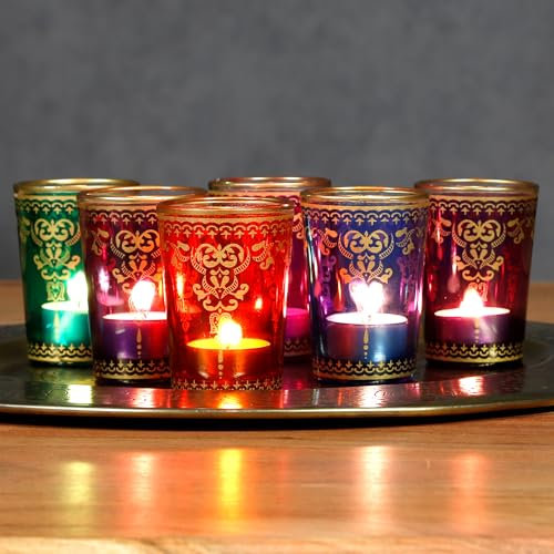 Teelichtgläser Bunte Gläser, 6er Kerzen Gießen Set - Florale Gold Deko