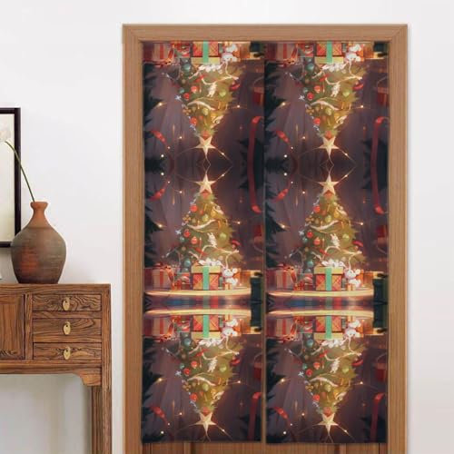 WBQLSL Tenda divisoria Feng Shui con albero di Natale (86,4 x 142,2 cm), tenda divisoria per la privacy del ristorante, tenda hawaiana per camera da letto e bagno