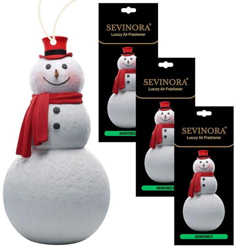 3x Duftbaum Auto Lufterfrischer – Schneemann Design Winter mit Rainforest Duft – Hochwertiger Duftanhänger für Innenraum Tuning Snowman