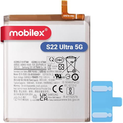 MOBILEX® Batteria interna per Samsung Galaxy S22 Ultra (EB-BS908ABY) Ricambio | 5000mAh - OEM | Capacità originale