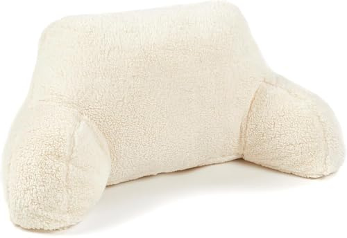 Downland Huggleland Reading Pillow with Arms - Soft Teddy Fleece Cuddle Cushion for Adults, Backrest Support Pillow for Bed, Chair & Armchair Reading Cushion (Cream) - 45H x 39D x 89W cm