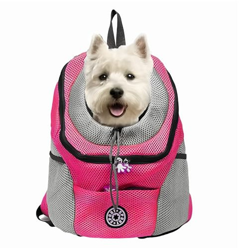 Rumplex Hunderucksack Hunde Transportbox Tragetasche Verstellbarer Haustier Rucksack Welpentasche Atmungsaktivem für Hund Katze bis 5kg für Reisen Outdoor Wandern Rosa