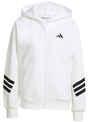 adidas Women's Future Icons Three Stripes Full Zip Hoodie, White, L