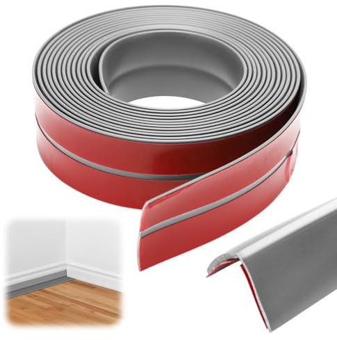 Plinthe de protection des bords autocollante, plinthe souple flexible, rouleau imperméable, facile à découper pour portes, fenêtres, murs, cuisine, carrelage, idéal pour les bricoleurs (gris, 2 x 2 cm