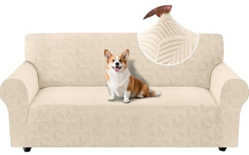 Ystyle Universal Sofa Überzug 3 Sitzer mit Armlehne, Beige | Weicher Stretch Sofabezug, Couchbezug Kratzfest Rutschfest, Strecken Sofaüberwürfe, Sofaschoner Waschbar für Wohnzimmer