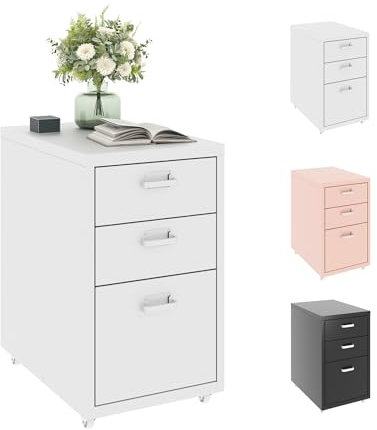 FLEXISPOT 3-Drawer Mobile File Cabinet, Rolling Filing Cabinet with Metal Handles and 4 Wheels, Under Desk Office Home Organiser Mobile Printer, White