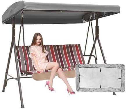 DFANCE Hollywoodschaukel Dachbezug,Wasserdicht Dach für Hollywoodschaukel 2-3 Sitzer,190T/210D Oxford UV Schutz Ersatzdach Sonnendach für Hollywoodschaukel(Size:190T：213 * 122 * 18/23cm,Color:grau)