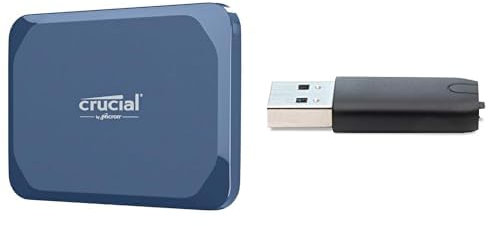 Crucial X10 6TB External Portable SSD Drive with USB-A Adapter - Up to 2100MB/s, USB-C 3.2 Gen2, IP65 Dust and Water Resistant, External Solid State Drive, Matte Blue - CT6000X10SSD9-02