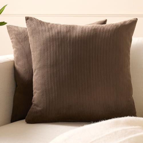 Encasa XO Cord Kissenbezug, Deko Boho, ohne Füllung 60x60 cm | Kaffee, Weicher Rippstoff | Verdeckter Reißverschluss | Waschbar | Kissenhülle | Sofakissen & Couch