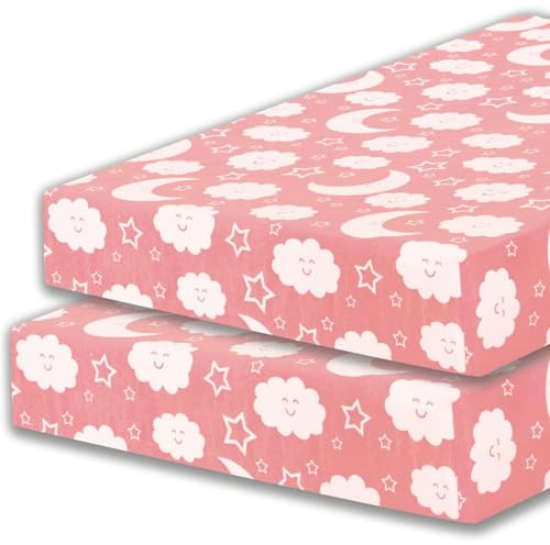 Lot de 2 draps-housses 100 % coton égyptien 200 fils au pouce carré – 70 x 140 cm – Rose lune