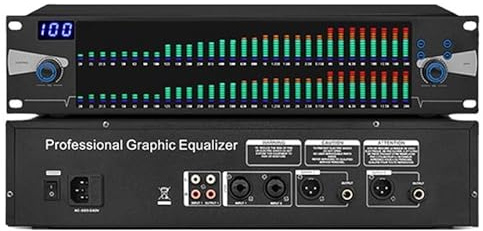 TYQMYSM Digital Equalizer, 3-band Equalizer with Voltage Limit Function, High, Medium and Low Frequency Adjustment, EQ Equalization, LED Spectrum Analyzer, Suitable for Stage, Conference, Home Audio