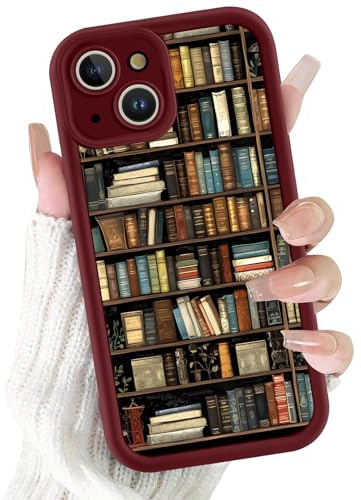 Saqmkil Handyhülle für iPhone 14 Hülle, Collage Bunt Bücher Niedlich Muster Aesthetic Mädchen Frauen Case, Weich Silikon Dünn TPU Bumper Stoßfeste Schutzhülle Cover für iPhone 14 6,1, Rot
