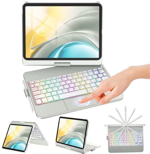 KBCASE Tastiera per iPad A16 11 Gen. 11 2025 / iPad 10 Gen. 2022 10.9  | Trackpad di Precisione, Italiano QWERTY con 7 Colori Illuminato, Cover a rotazione 360° compatibile con iPad A16 11/10 Gen.