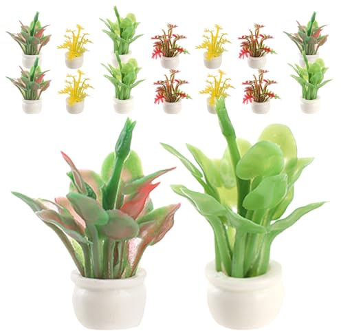 HONITANO 16 Piezas Plantas Miniatura de Resina Macetas Decorativas Pequeñas para Casa de Muñecas Adornos de Bonsái Artificiales Resistentes Figuras Verdes para Jardín Miniatura