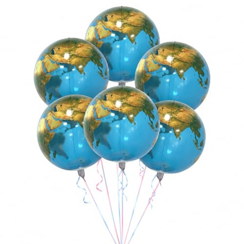 Fesnova 6 Stück Weltkugel Ballons, 22 Zoll Erdkugel Ballon, World Map Ballon, Weltall Deko Blau, 4D Helium Ballons, für Weltraum Deko, Schulanfangdeko, Party Planet Thema