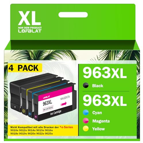 963XL Kompatibel mit HP 963XL Multipack mit HP Officejet Pro 9010 patronen | 963xl multipack für HP Officejet Pro 9020 patronen 9012 9022 9015 9016 9018 9019 Drucker, Schwarz/Cyan/Magenta/Gelb