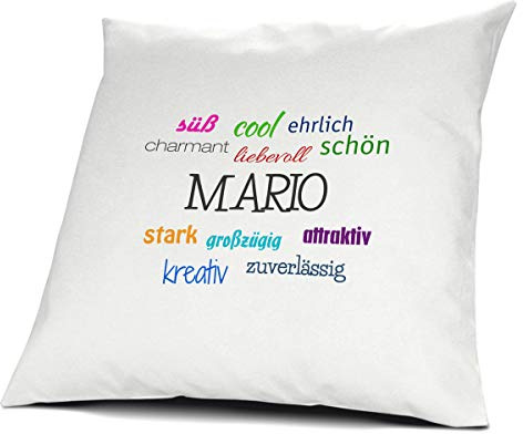 printplanet Kopfkissen mit dem Namen Mario, Kissen mit Füllung - Positive Eigenschaften, 40 cm, 100% Baumwolle, Kuschelkissen, Liebeskissen, Namenskissen, Geschenkidee