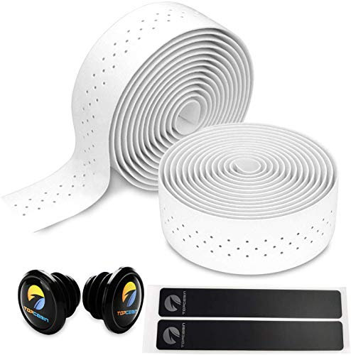 TOPCABIN 2 Rolls Bicycle Handlebar Tapes Camouflage Series Comfort GEL Road Bike Handlebar Tape Bike Bar Tape with Reflective Bar Plugs ((PU a pair) White)