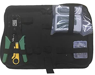 SAFEKOM| RJ45 Connectors, Ethernet Kit Network, Cable Socket Tester, Crimper Cutter, Multi-Purpose Punch Down Tool Kit,10x RJ45 Modular Plug Network Connector Zip Case, Cable Cat5, Cat6, Cat7.