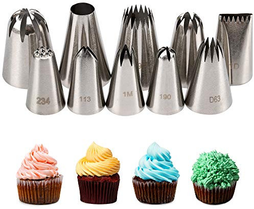 kayaso Spritztüllen für Kuchen, 10 x große Spritztüllen aus Edelstahl plus 20 Einweg-Spritzbeutel Insektensterilisation, 1