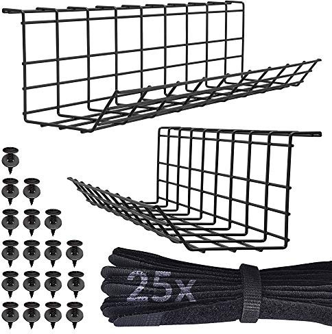 Scanfield Cable Tidy Under Desk Cable Management Set of 2, Under Desk Cable Management Tray, Dissipates Heat, Spacious Cable Tray Wire Organiser, Easy To Install, Modular Cable Rack Storage Shelf