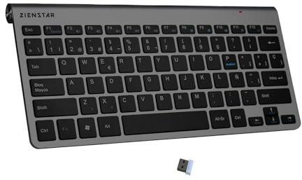 Zienstar-Mini Teclado Inalámbrico 2.4Ghz con Receptor USB (Español Carta)- Negro Gris
