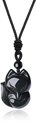 COAI Geschenkideen Unisex Kette mit Fuchs-Anhänger aus Obsidian Glückskette Halskette