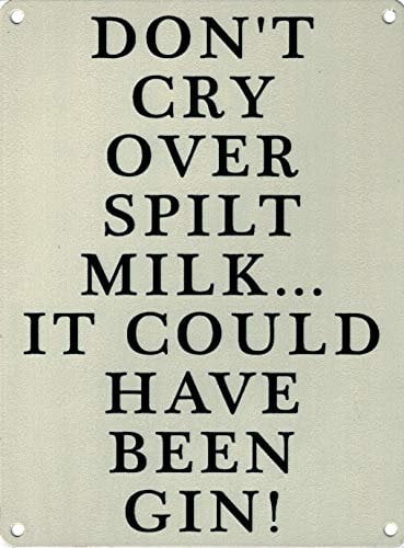 Novelty Gin Sign - Retro Vintage Style Humorous GIN & TONIC Cocktail DRINKER Funny Gift Decorative Metal Door Sign/Wall Plaque Beige 20 x 15 cm (DON'T CRY OVER SPILT MILK...IT COULD HAVE BEEN GIN!)