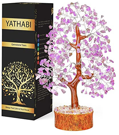 YATHABI Amethyst Money Tree - Purple Gemstone - Spiritual Charm - Chakra Tree - Crystal Decor (10-12 Inch Approx.)