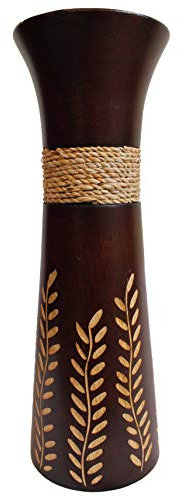 Blumenvase Holzvase Bodenvase Tischvase Dekovase für Dekoration mehrere Größe & Muster aus Mangoholz (braun Natur, 10 x 10 x 30 cm)