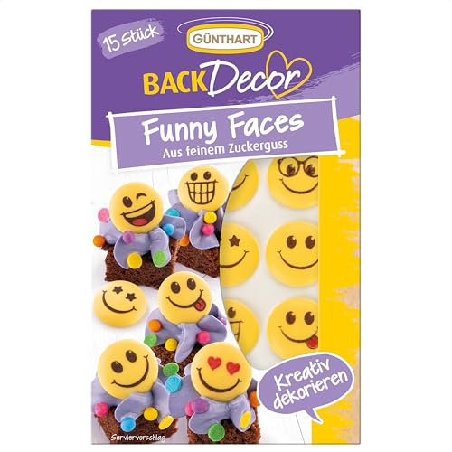 Günthart BackDecor 15 Zucker Funny Faces gelb aus Zucker mit lustigen Aufdruck