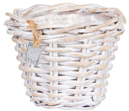 Pflanzkorb aus Rattan mit Folieneinsatz in White Washed