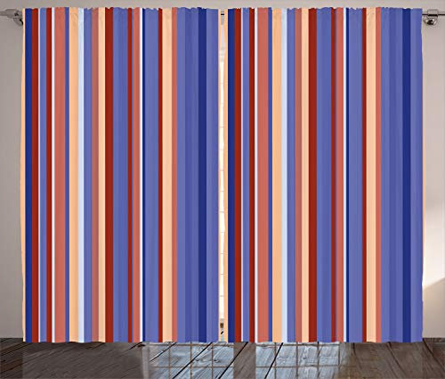 ABAKUHAUS Abstrakt Rustikaler Vorhang, Farbverlauf Streifen, Wohnzimmer Universalband Gardinen mit Schlaufen und Haken, 280 x 225 cm, Violettblau Lachs Pfirsich Rot
