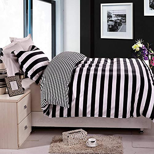 NTBAY 2-Piece Microfiber Duvet Cover Set, Single, Black and White Stripe | Soft Brushed Microfiber Comforter Cover Set, 1 Oxford Pillowcase, Hidden Zipper 4 Corner Ties, Reversible Striped Design