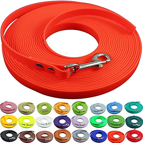 bio-leine leichte 9mm Biothane Schleppleine ohne Handschlaufe - 3 bis 25m I für kleine Hunde, 20m in Orange I schmutzabweisende & Wasserabweisende Hundeleine Leine