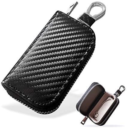MONOJOY Keyless Go Schutz Autoschlüssel Faraday Tasche Autoschlüssel Signal Abschirmbox RFID Diebstahlschutzbox aus Leder Fernbedienung schlüsseletui mit Haken und Schlüsselring(kohlefaser)