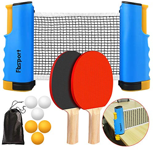 FBSPORT Ping Pong Paddle Set, Portable Table Tennis Set with Retractable Net,Rackets,Balls and Carry Bag for Indoor/Outdoor Games