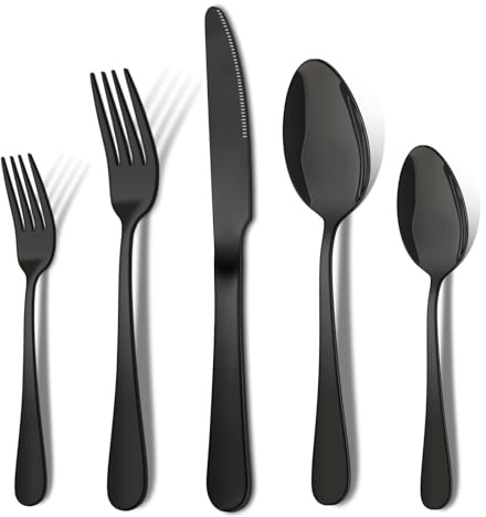 20-teiliges schwarzes Besteckset von ENLOY, Edelstahl-Besteckset für 4 Personen, robustes Geschenk und spülmaschinenfest, hochglanzpoliertes Tafelmesser, Gabel und Löffel für Restaurants