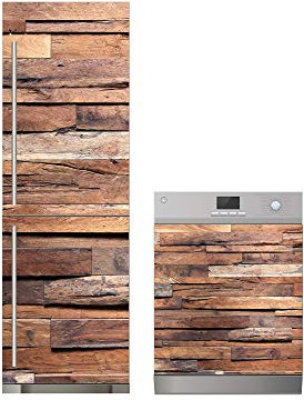 Oedim Pack Vinilo para Frigorífico + Vinilo para Lavavajillas Listones Madera | 70x185cm + 65x75cm | Adhesivo Resistente y Económico | Pegatina Adhesiva Decorativa de Diseño Elegante