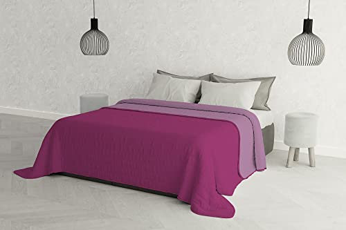 Trapuntino Estivo Linea Elegant Made in Italy Copriletto Stampato in Morbida Microfibra - Trapunta Primavera Estate Mezza Stagione - Matrimoniale 260x270cm, Fucsia/Lilla