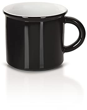 Mahlwerck Retro Kaffeetasse, klassische Emaille Tasse aus Porzellan, Kaffeebecher mit Henkel, 300 ml, Schwarz