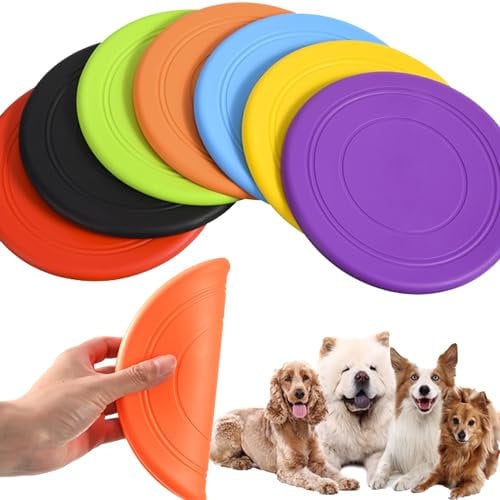 XUBX 7 Stück Hunde Frisbees, Hund Scheibe, Hundespielzeug Frisbee, Gummi Frisbee, Hundefrisbee, Frisbee Hund, Training Hundespielzeug Set für Hundetraining, Werfen, Fangen & Spielen