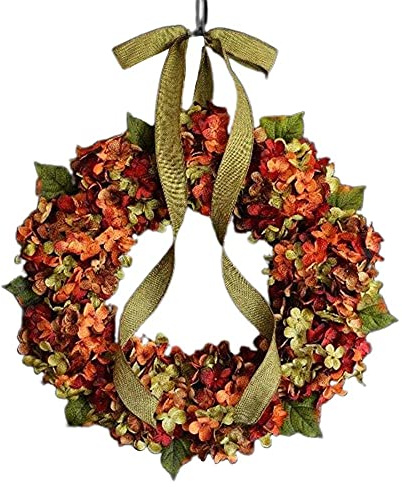 Herbstkranz für Haustür, Künstliche Ernte Thanksgiving Türkranz, Herbst Hortensie Bowknot Dekoration Blumengirlande Kranz für Indoor Outdoor Decor