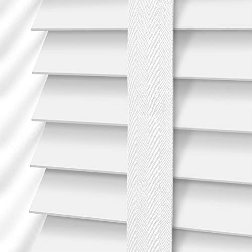 White Faux Wood Window Venetian Blind/Blinds - Easy Fit Child Safe Trimmable Shutters - 50MM Slats with Aluminium Headrail & Matching Facia (White, Width: 120cm / Length: 150cm)