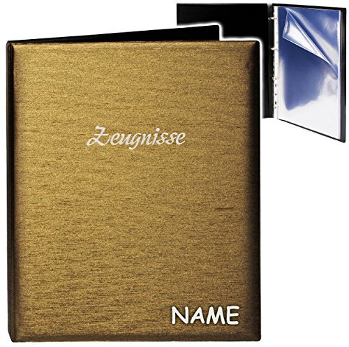 alles-meine.de GmbH A4 - Ringbuch/Zeugnisringbuch - Zeugnisse 3D Metallic Effekt - Gold/braun - incl. Name + 10 Einsteckseiten - dokumentenecht - Einlagen - A 4 - Z..