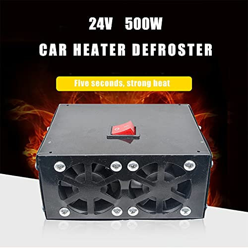 Auto-Heizung 24V 500W Zigarettenanzünder, Baceyong Auto-Metall-Windschutzscheibenheizung, Tragbarer Luftheizungs-Entfroster Heizlüfter, mit 2 Anschlüssen Klemmhalterung, Schwarzes Teleskoprohr