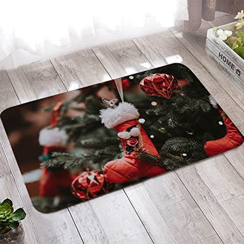 Bishilin Badvorleger Badezimmer Teppich rutschfeste, Fußmatten Draußen 60x180 Weihnachtsbaum mit Socken Weihnachten Teppiche für Wohnzimmer Kinderzimmer