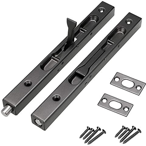 Ianulus 2-Piece Stainless Steel Concealed Sliding Bolt Lock, 6-Inch Safety Door Lock for Composite, Wood & Double Doors (Black)
